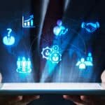 Human resources concept on tablet with hologram