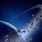 Space junk orbiting around earth – Conceptual of pollution around our planet – 3D Artwork