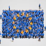 Large group of people in the shape of European union flag. Europe.