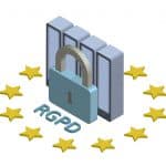 RGPD, Spanish and Italian version version of GDPR, Regolamento generale sulla protezione dei dati. Concept isometric illustration. General Data Protection Regulation. Vector logo, isolated on white.