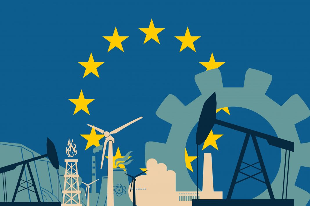 Energy and Power icons set with European Union flag