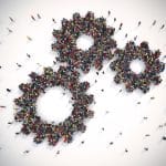 3D Rendering gear concept teamwork system