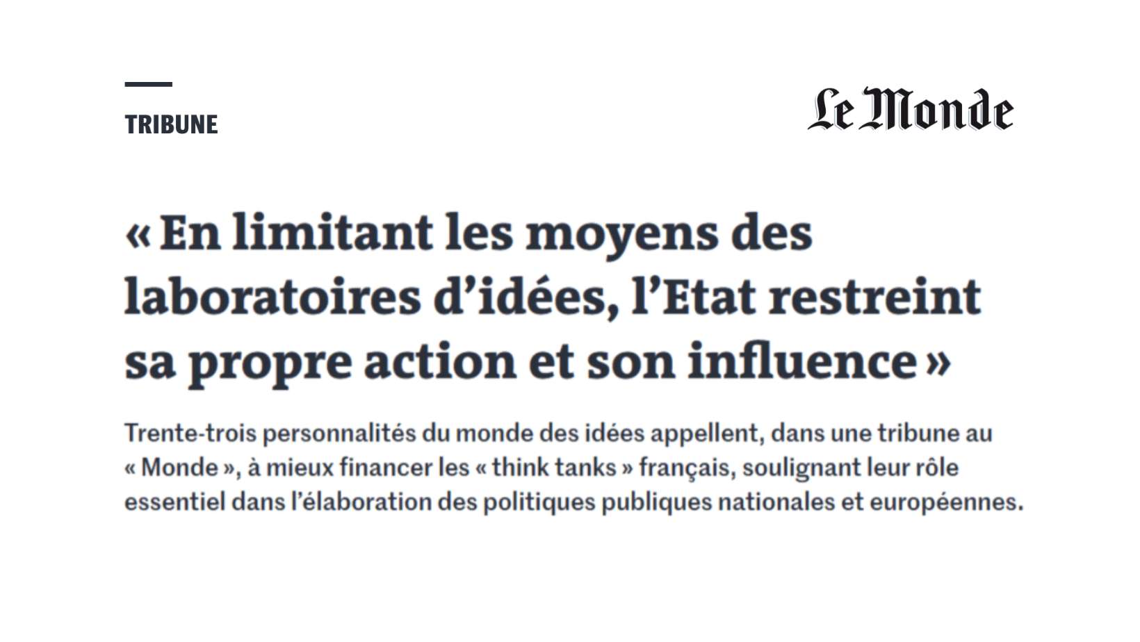 Tribune | Le Monde : "Grandeur et misère de l’influence française, l’appel des trente trois"