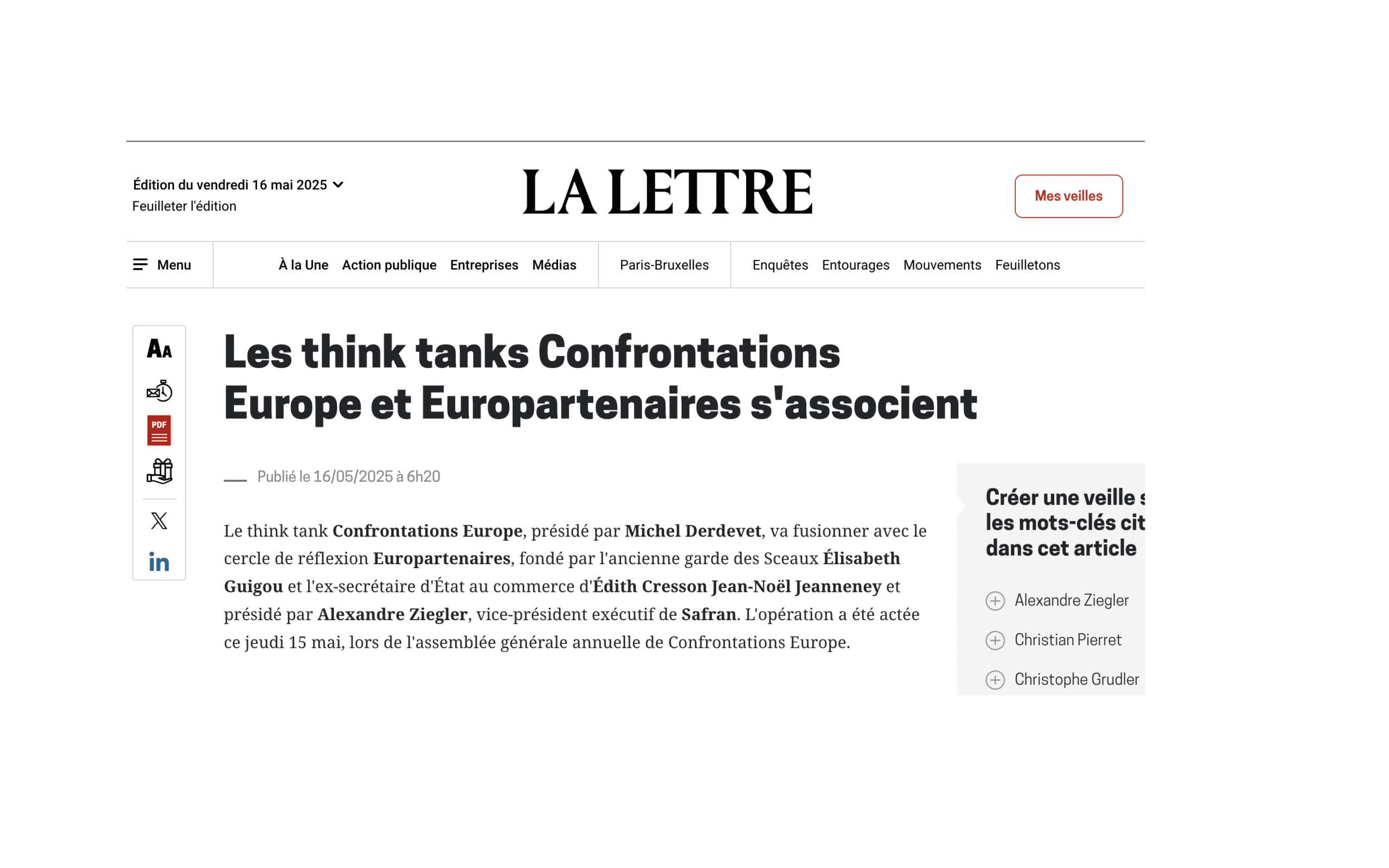 La Lettre | Les think tanks Confrontations Europe et Europartenaires s'associent