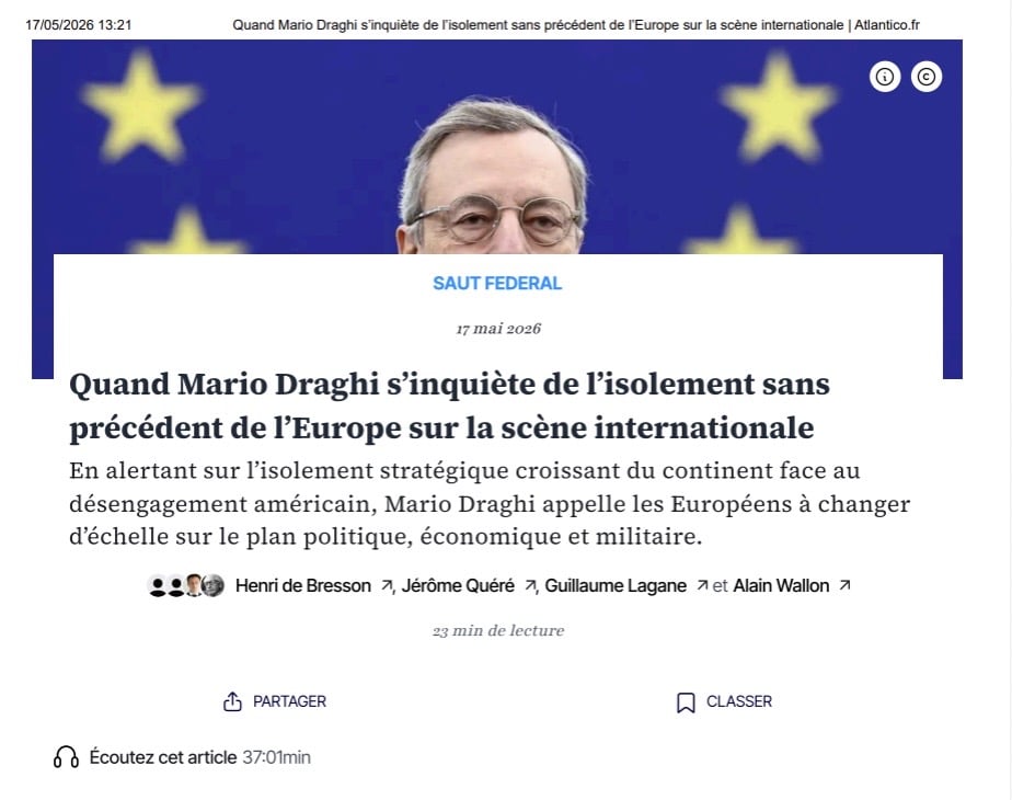 Atlantico | Quand Mario Draghi s'inquiète de l'isolement sans précédent de l'Europe sur la scène internationale